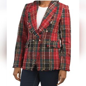 Rachel Zoe Tweed Plaid Red Black Jacket